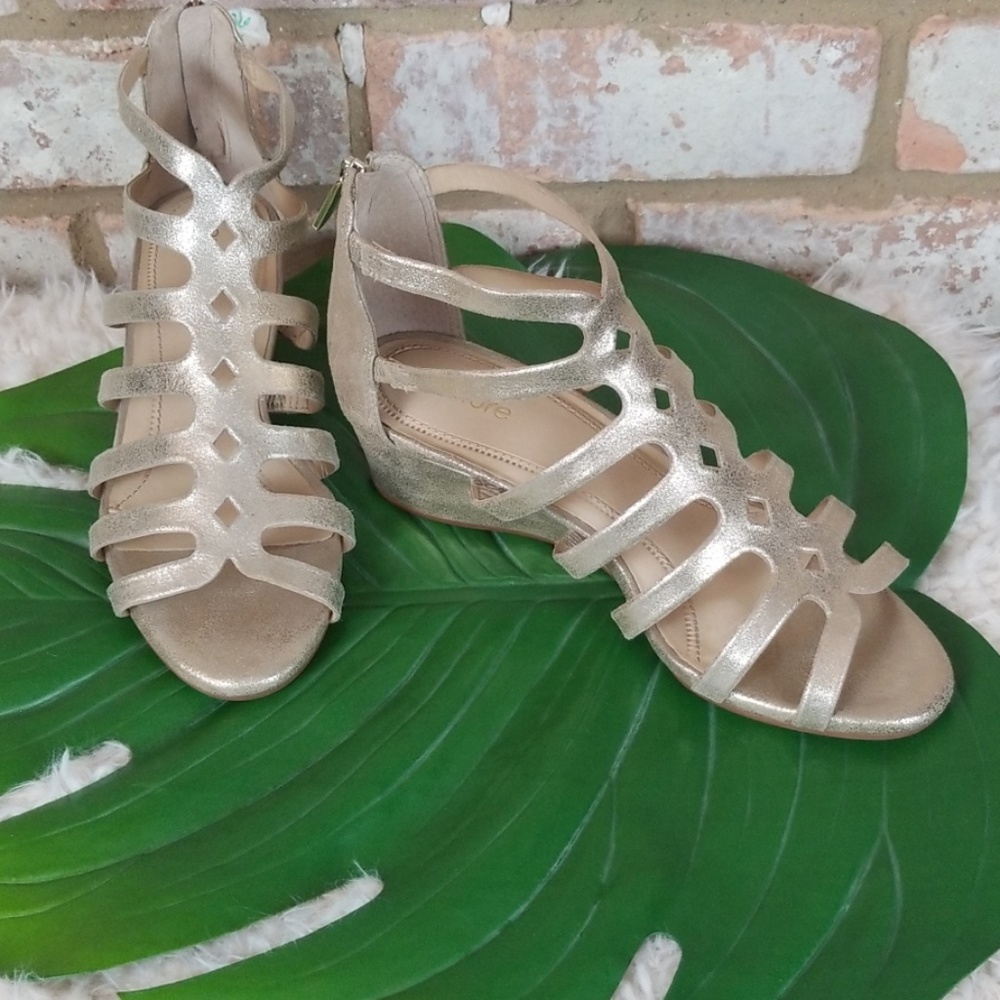 Gold Zip Up Roman Look Wedges
